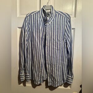 J. Crew Blue and White Striped Linen Button-Down Shirt